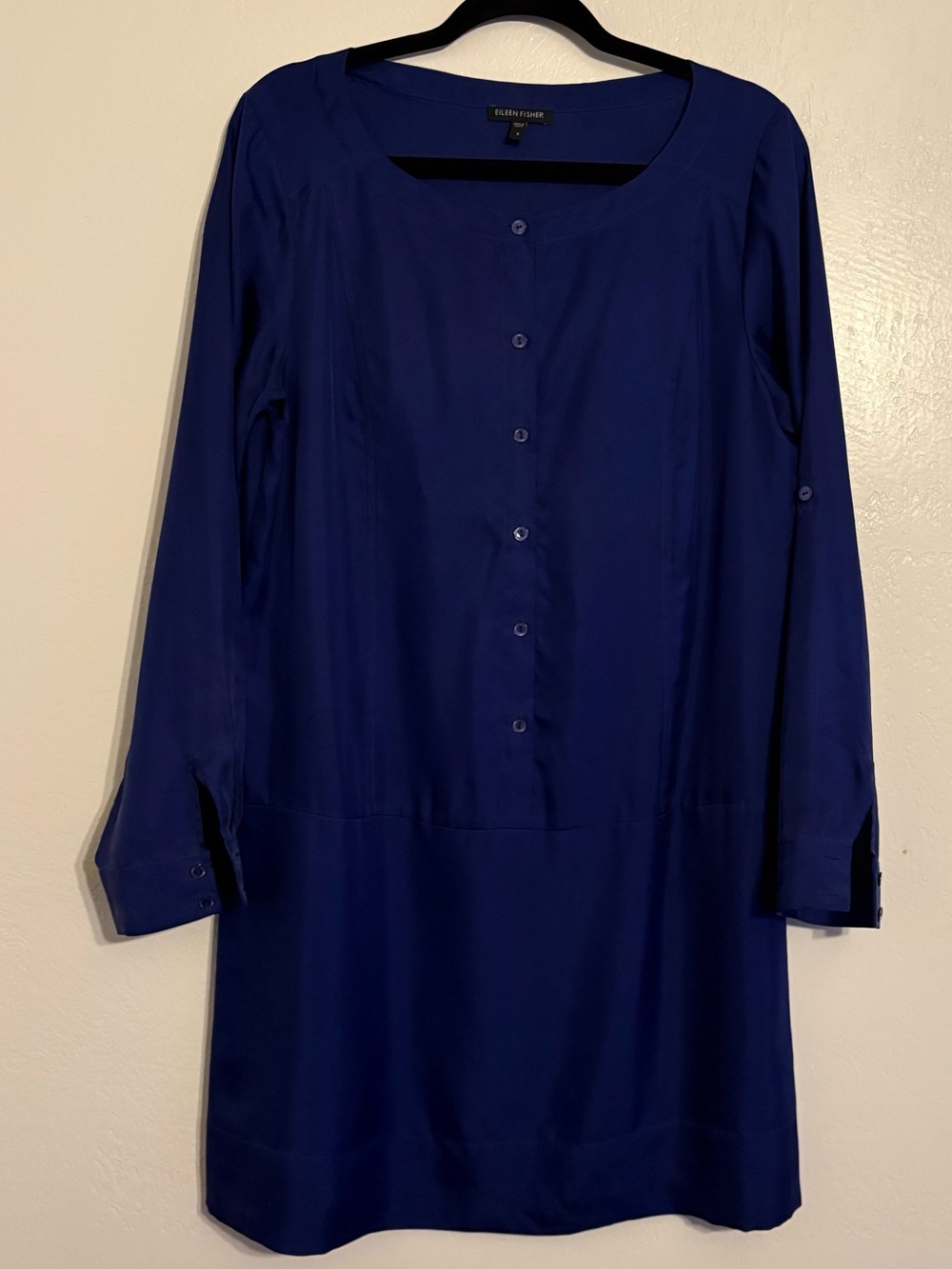 Eileen Fisher Royal Blue Long Sleeve Button Tunic Dress